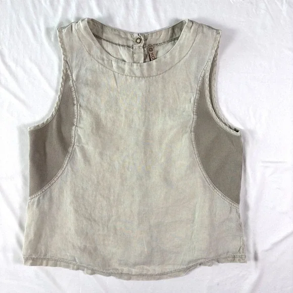 XCVI Womens S Linen Sleeveless Tank Top Mixed Media Layering Boho Neutral Clean - Picture 7 of 9
